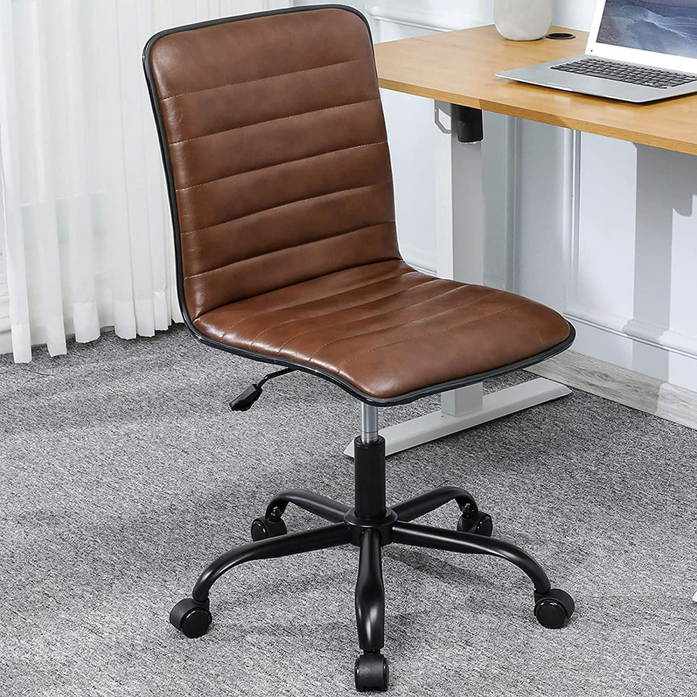DICTAC Leather Home Office Desk Chairs Brown Office Chair armless