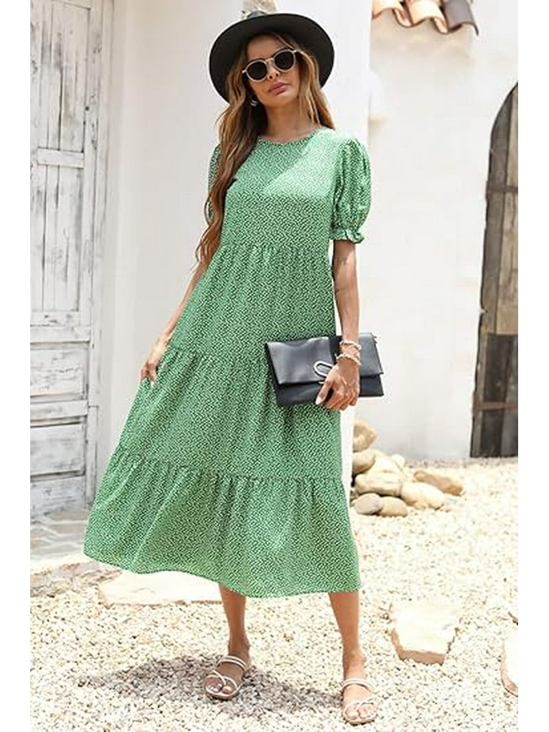 summer casual boho dresses White Lace Maxi Boho Dress for Women - Embroidery Button Front Short Sleeves High Low Dress