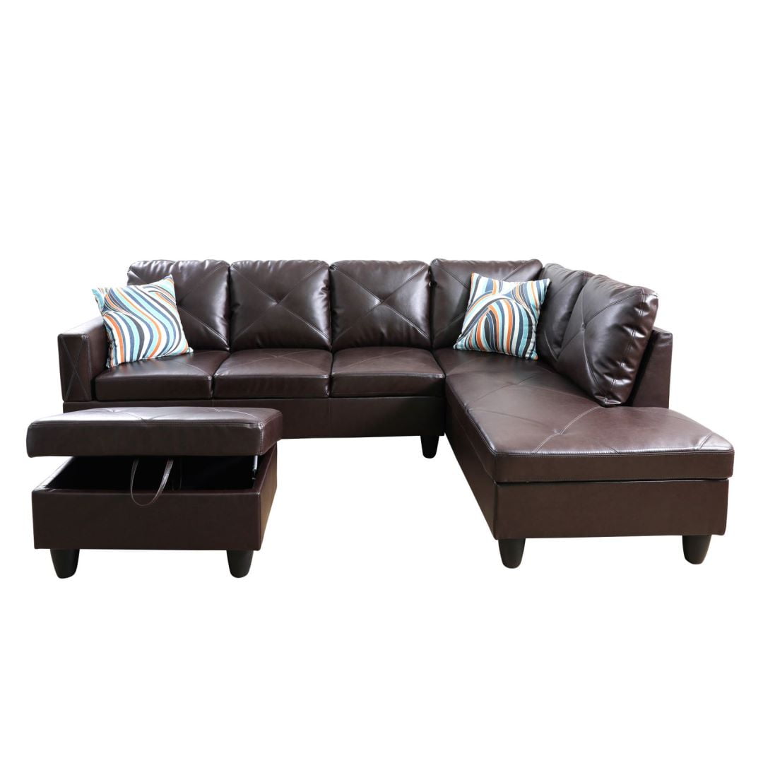 Hommoo Semi PU Synthetic Leather Rectangular Storage Ottoman, Bench Tufted Footrest, Modern Lift Top Pouffe Ottoman for Living Room, Brown
