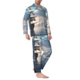 thumbnail image 2 of Uemuo Moonlit Sea Sailboat Pattern 2-Piece Loungewear Set - Men’s Soft Sleepwear, Cozy Winter PJs, Comfy Sleep Set-Small, 2 of 7
