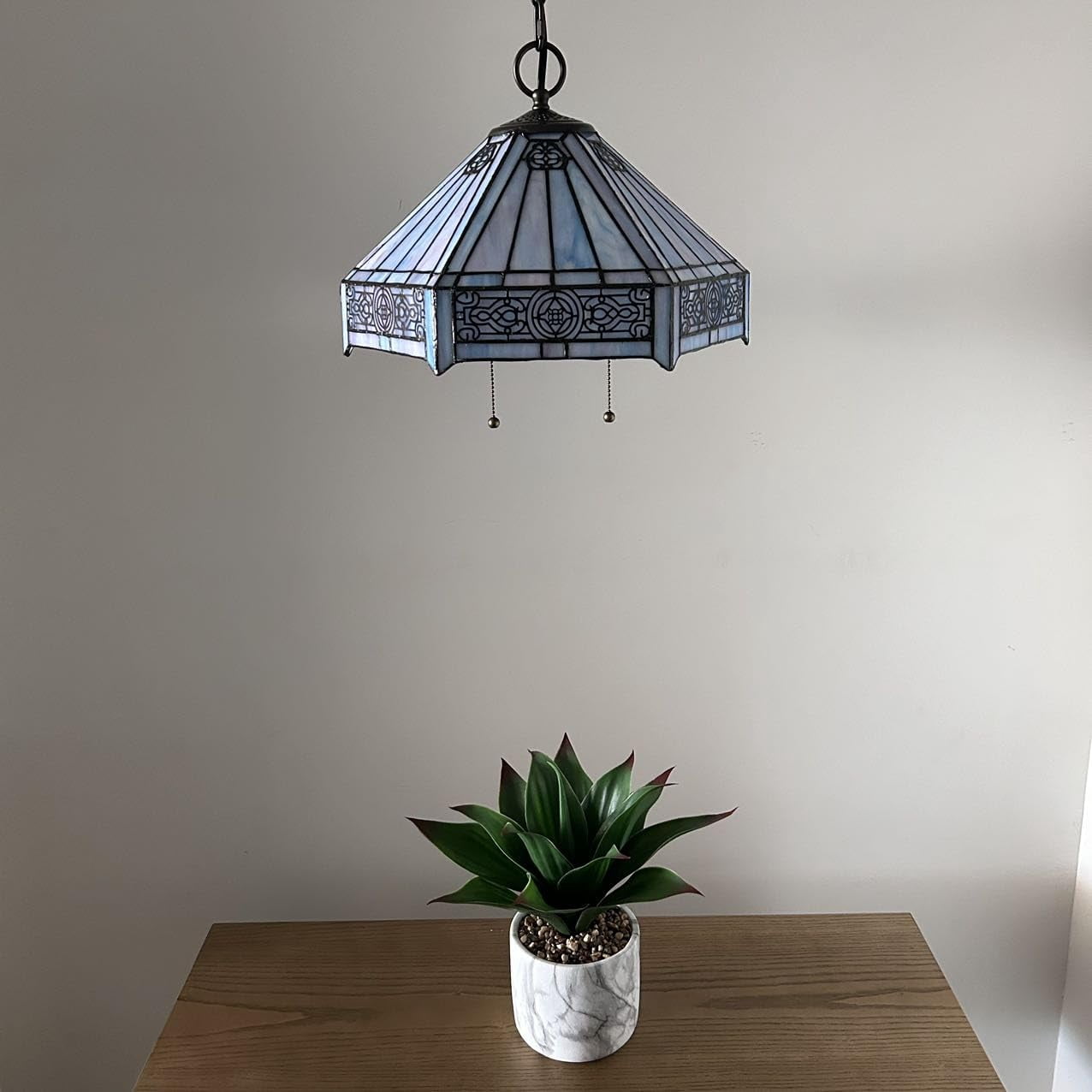 Tiffany Pendant Lights Fixture Pink Blue Stained Glass Hexagon LED Bulb Included for Dining Room 16"W*16"D*75"H