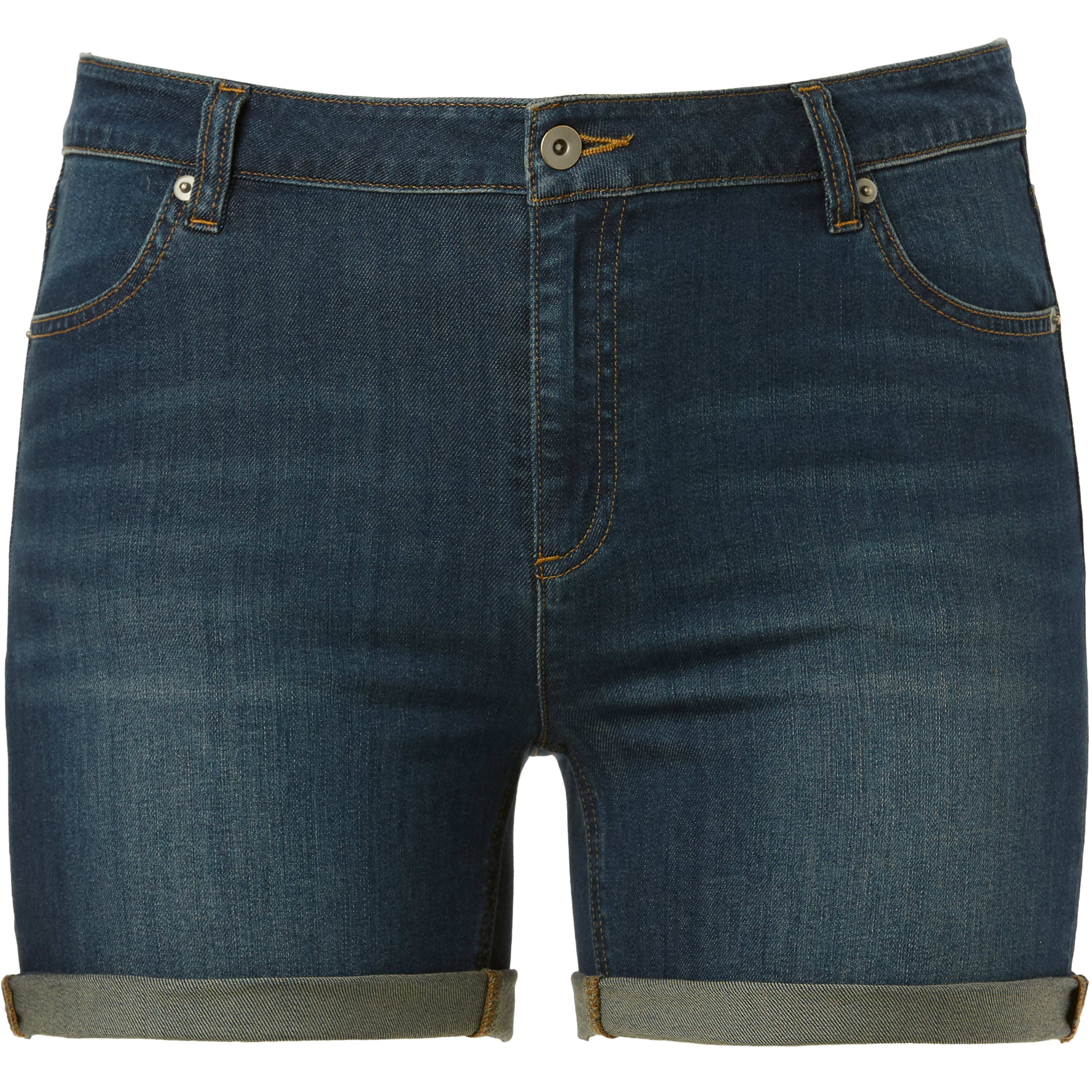 elastic waist rolled hem denim shorts