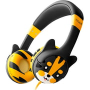 Kidrox Tiger-Ear Kids Headphones Boys/Girls - 85dB Volume Limited, Wired Toddler Headphones for School, Adjustable Headband, Tangle Free Cable, Cute Design, Small Black Children Headphones On Ear