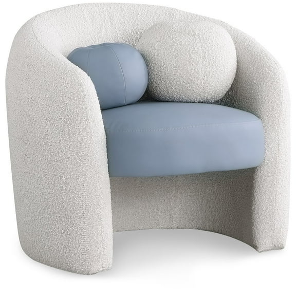 Meridian Furniture Acadia Cream Boucle Fabric / Blue Vegan Leather Accent Chair