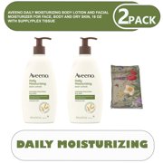 2 PACK| Aveeno Daily Moisturizing Body Lotion and Facial Moisturizer for Face, Body and Dry Skin, 18 oz with supplyplex Tissue