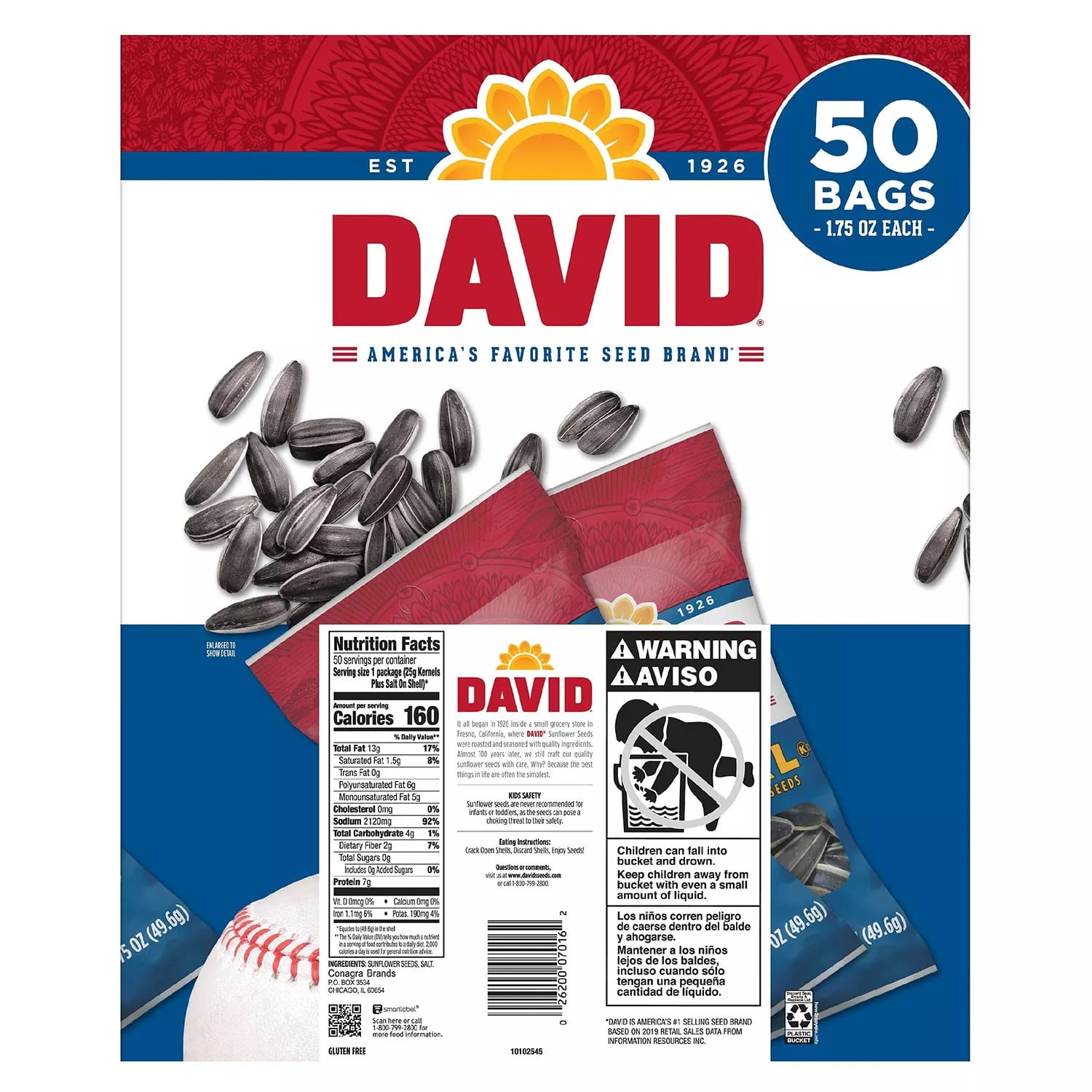 David Sunflower Seeds Bucket, 1.75 Ounce (50 Count)