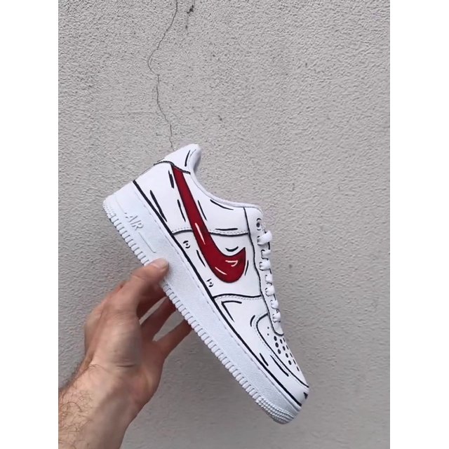 Air Force 1 Red Cartoon Custom Sketch Outline Art White Shoes Mens Womens Kids