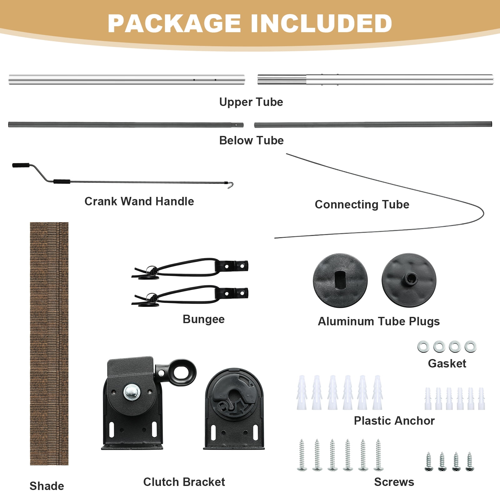 TLGREEN Outdoor Roller Sun Shade 8' x 8', HDPE Shade Cloth, Aluminum Tube（Brown）