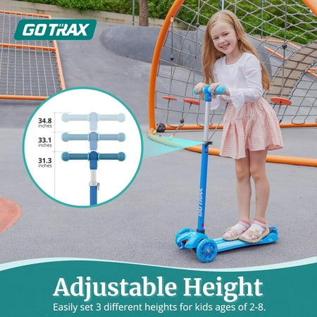 GOTRAX KS1 Kids Kick Scooter, Toddler Scooter 3 Wheel with LED Lighted, 3 Adjustable Handlebars, Suitable for Boys and Girls Ages 2~8 Children and Max Load 100 lbs,Blue