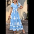 thumbnail image 4 of Vestido de Corta con Cuello en V, Estampado Floral, Bolsillos y Mangas Acampanadas en Azul XL, 4 of 7