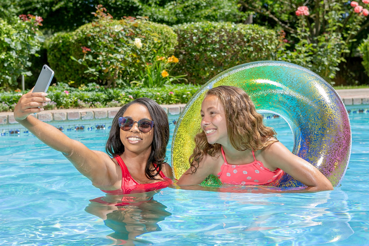 Poolmaster Rainbow Glitter Tube - Inflatable Swimming Pool Float
