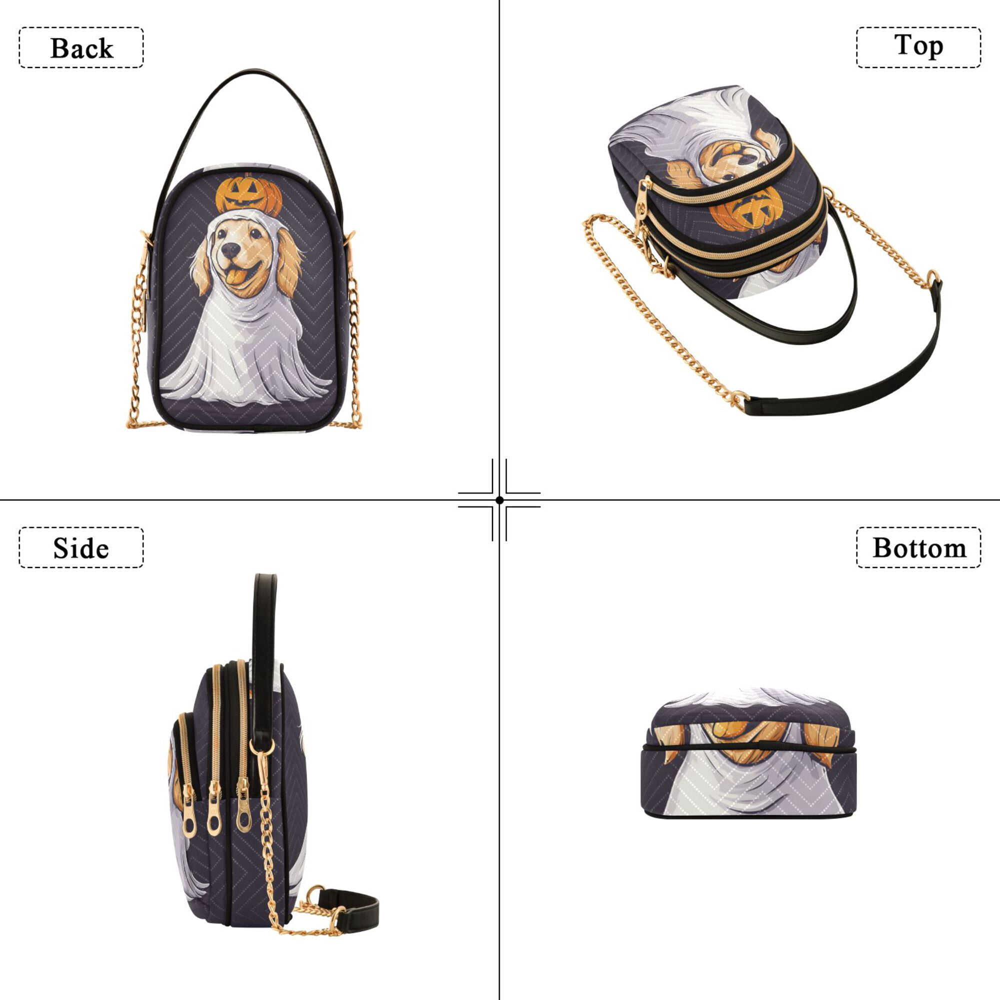 FORMRS Crossbody Bag for Women Quilted Travel Shoulder Cell Phone Purse with Chain Strap Handbag, Yellow Halloween Dog