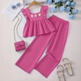 thumbnail image 2 of Tiweut Girls 2 Piece Outfits Flutter Sleeve Floral Print Top and Woven Pants Solid Color Cloth Set,10-11 Y, 2 of 7