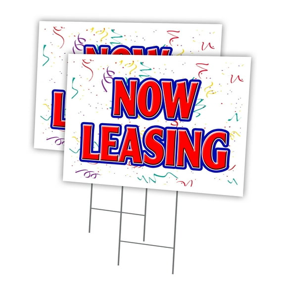 NOW LEASING 2 Pack Of 12" x 16" Yard Sign & Stake | Advertise Your Business | Stake Included Image On Front Only | Made in The USA
