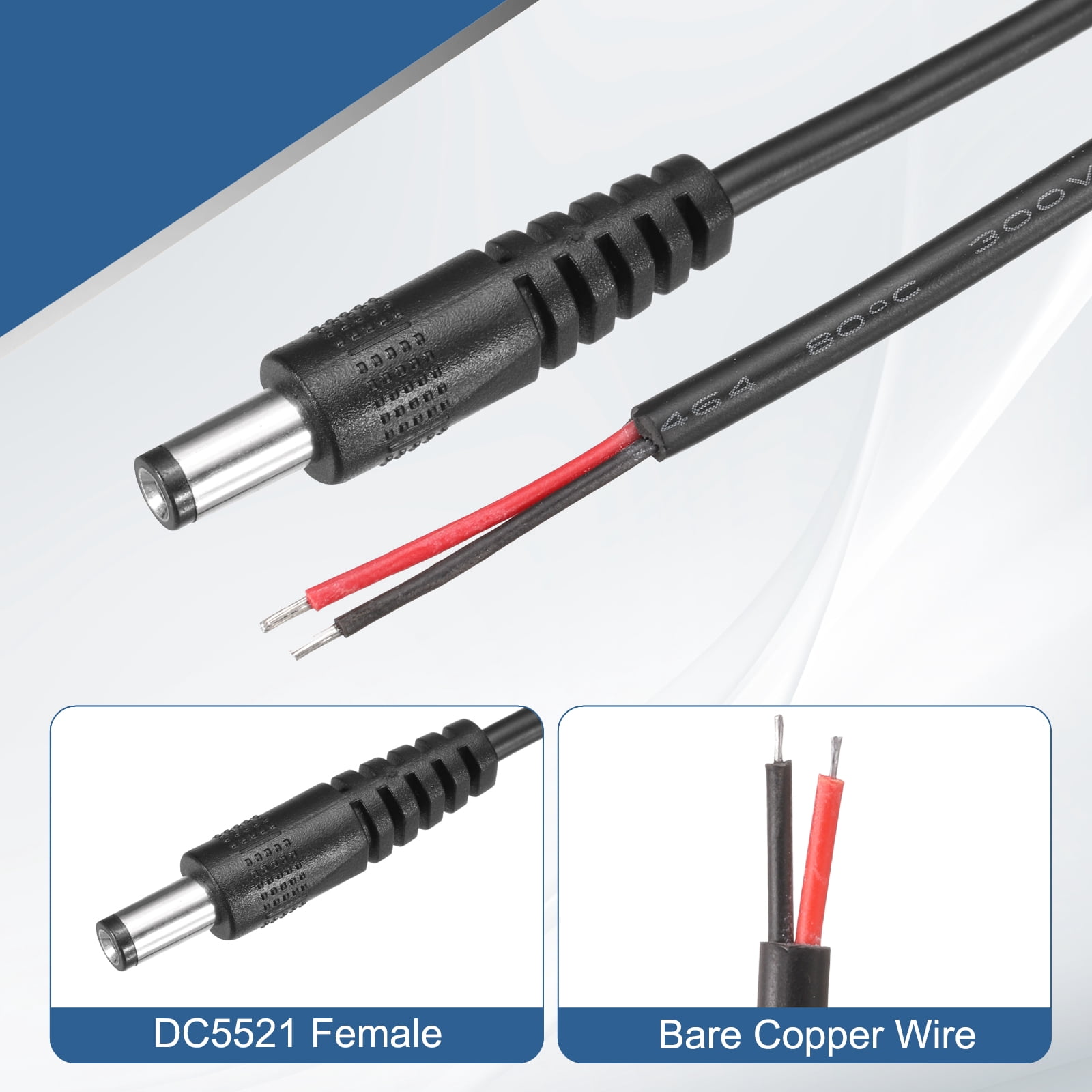 Uxcell 10pcs DC Power Pigtails Cable, 3.5mm x 1.35mm Male Barrel Plug Connector to Bare Wire Open End 100cm for PC Laptop Toys Cellphone Electronic Devices