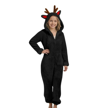 XIMIN Onesie Pajamas - Unisex Halloween Animal Elk Reindeer Costume Sleepwear Onesie Party Jumpsuit for Boys & Girls - Comfy & Fun Cosplay Outfit
