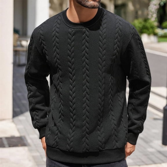 Sweatshirts For Men Solid Color Casual Fashion Loose Fit Crew Neck Shirts Soft Comfortable Long Sleeve Pullover Tops Spring Fall Outfits Clothes Black L
