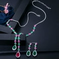 thumbnail image 4 of CZ Green Red Four Leaf Necklace Earrings Set Long Party Bridal Pageant Jewelry, 4 of 9