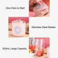 thumbnail image 2 of Generic Portable USB Rechargeable 500ml Pink Stainless Steel Blender Cup with Dual Blades for Fresh Juices On-the-Go, 2 of 6