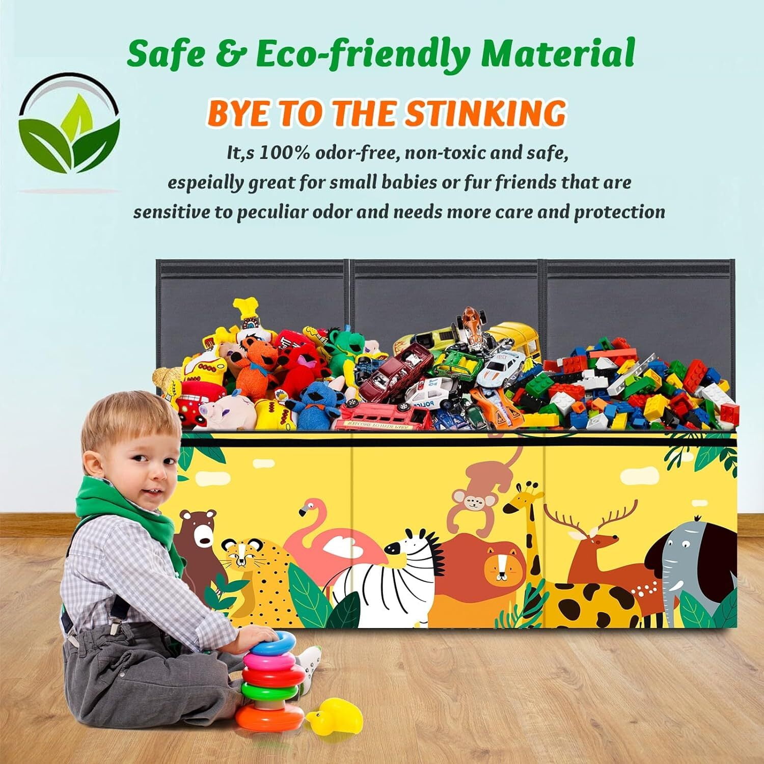 PAFOLO Large Children Toy Storage Chest: Collapsible and Sturdy Organizer with Lids for Kids' Toys, Closet,/Space Use, Yellow Oxford fabric