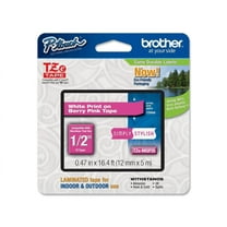 Brother TZEMQP35 12 mm (0.47") White on Berry Pink tape for P-touch 5 m (16.40 ft.)