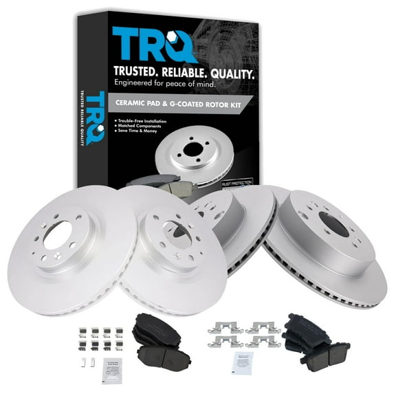 TRQ Front and Rear Brake Pad & Rotor Kit Brake Pads Brake Rotor Ceramic Premium G-Coated Fits Select 2007-2015 Mazda CX-9