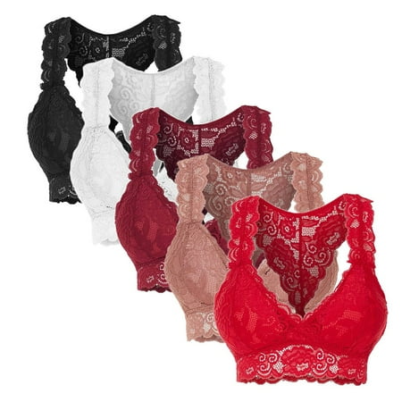 

Umitay5PC Women Plus Size Vest Crop Wire Bra Lingerie fascinating V-Neck Underwear S-3XL