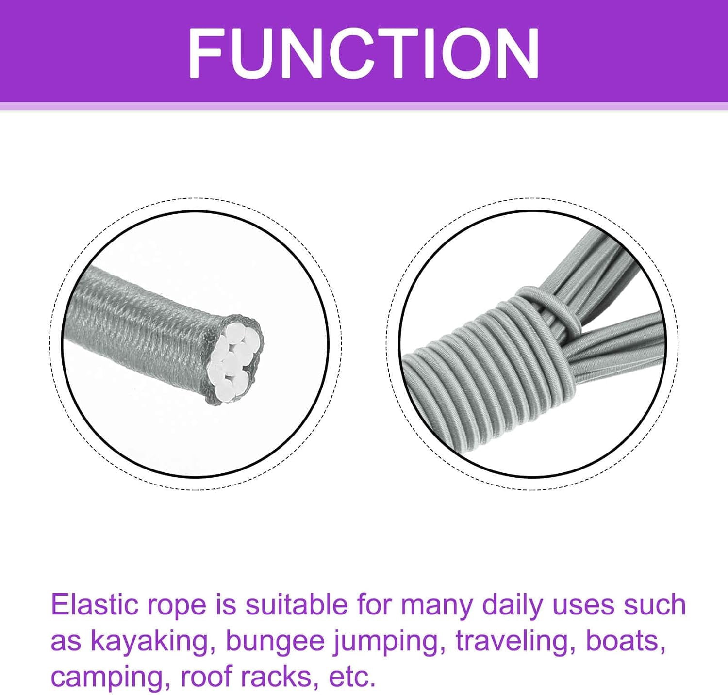 MKEUDQ-1/8 Inch Shock Cord, 25 Feet Grey Bungee Cord Tent Pole Shock Cord Round Elastic Kayak Rope Stretch String Marine Grade Heavy Polyester for DIY Projects Tie Downs