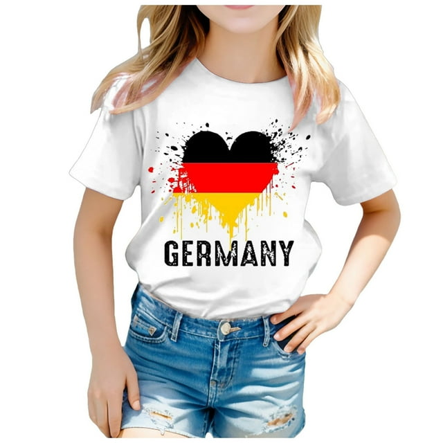 TZEWGL Hauts pour Tout-Petits Imprimé Cœur Drapeau Manches Courtes Col Rond Taille 3-4T