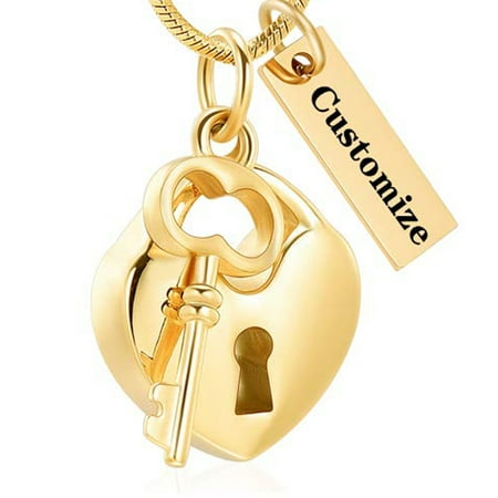 Personalized Engrave Lock with Key Cremation Jewelry Urn Necklaces for Ashes Stainless Steel Urn Pendant Memorial Ash Holder Keepsake Necklace