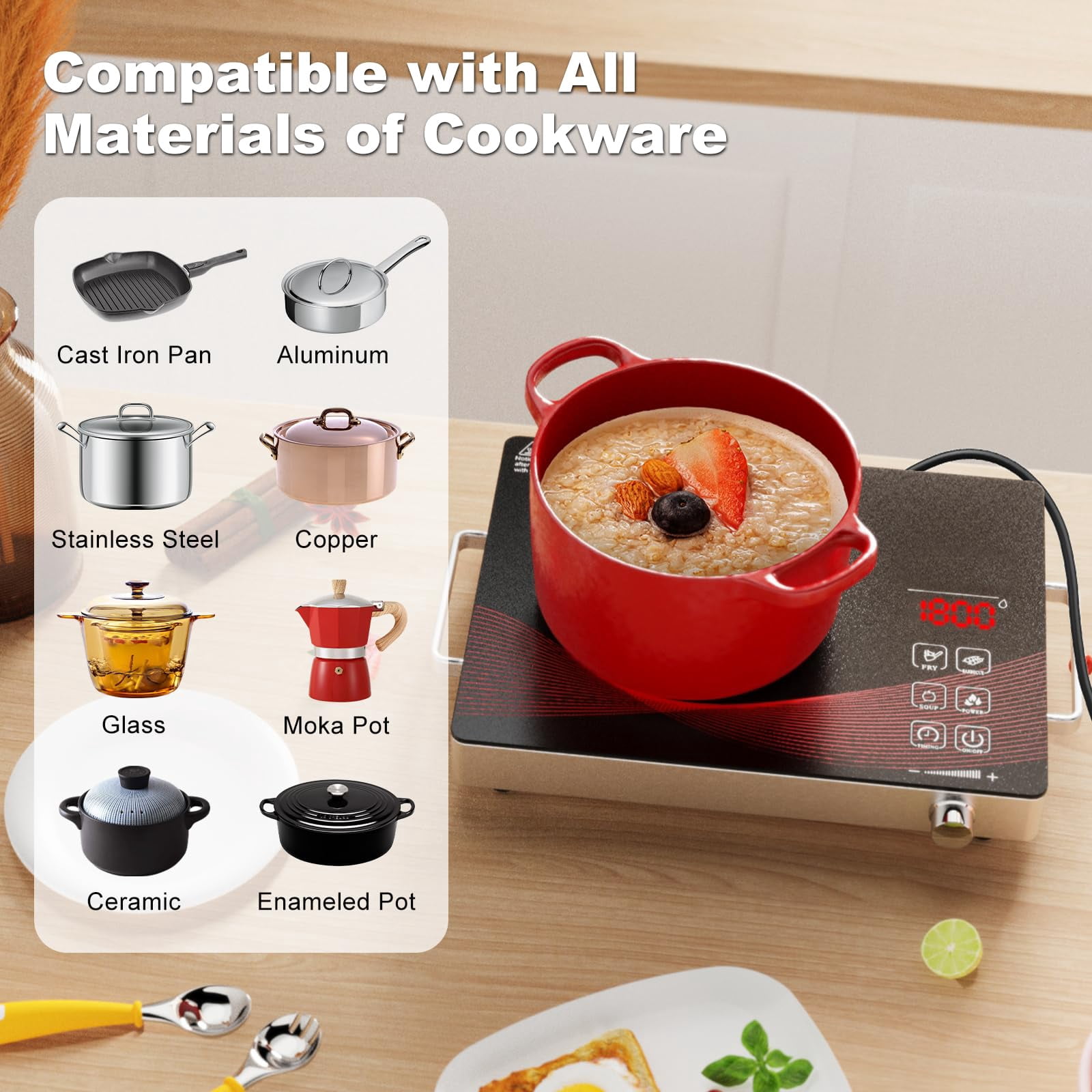 3500W Electric Ceramic Stove Portable Infrared Induction Cooktop Hot Plate Countertop Burner Cooker Furnace with Knob & Touch Control US 110V