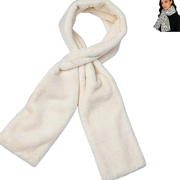 Faux Fur Scarf with Hidden Zipper Pocket,Soft Cozy Warm Pocket Scarf For Cell Phone and Valuables,Scarf with Pockets for Women Adults（White）