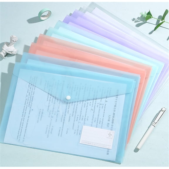 10Pcs Plastic Envelopes File Envelopes with Label Pocket and Snap Button for Home Office School Supplies Organization,Letter Size/A4 Size,Large-Capacity Colored Clear Document Folders File Folders