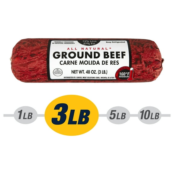 73% Lean / 27% Fat Ground Beef, 3 lb Roll, Fresh, All Natural*
