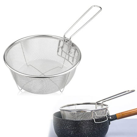 

Mesh Skimmer Strainer Frying Cooking Baskets Steaming Draining with Folding Long Handle Spaghetti Strainer Basket for Noodles Dumpling Frying Large