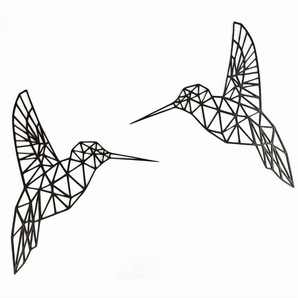 Cuadro Decorativo de Metal con Diseño colibrio geometrico Mediano