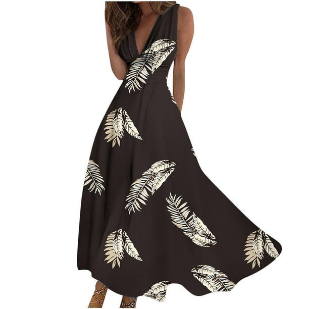 Vestido Corto de Verano de Moda sin Mangas con Cuello en V Impreso Vestido Casual Grande Del Doblado para Diario