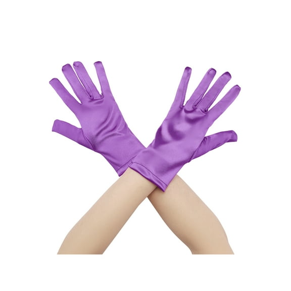 INSPIRE CHIC Solid Color Satin Full Finger Gloves Wrist Length Short Gloves for Women Purple One Size
