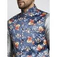 thumbnail image 2 of eloria Men's Traditional Silver-Toned Solid Silk Blend Kurta with Pyjama And Printed Floral Nehru Jacket, 2 of 7