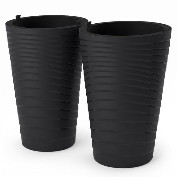 Biotree 18 Inch Tall Flower Pot Set of 2, PP Plastic Planters with Insert Bucket and Handle Design, Drainage Holes for Indoor Outdoor Patio Garden, Black