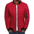 thumbnail image 2 of IYTR Mens Winter Jacket Solid Color Comfy Keep Warm Down Jacket with Pocket Long Sleeve Jacket Zipper Stand-Up Collar Red L, 2 of 5