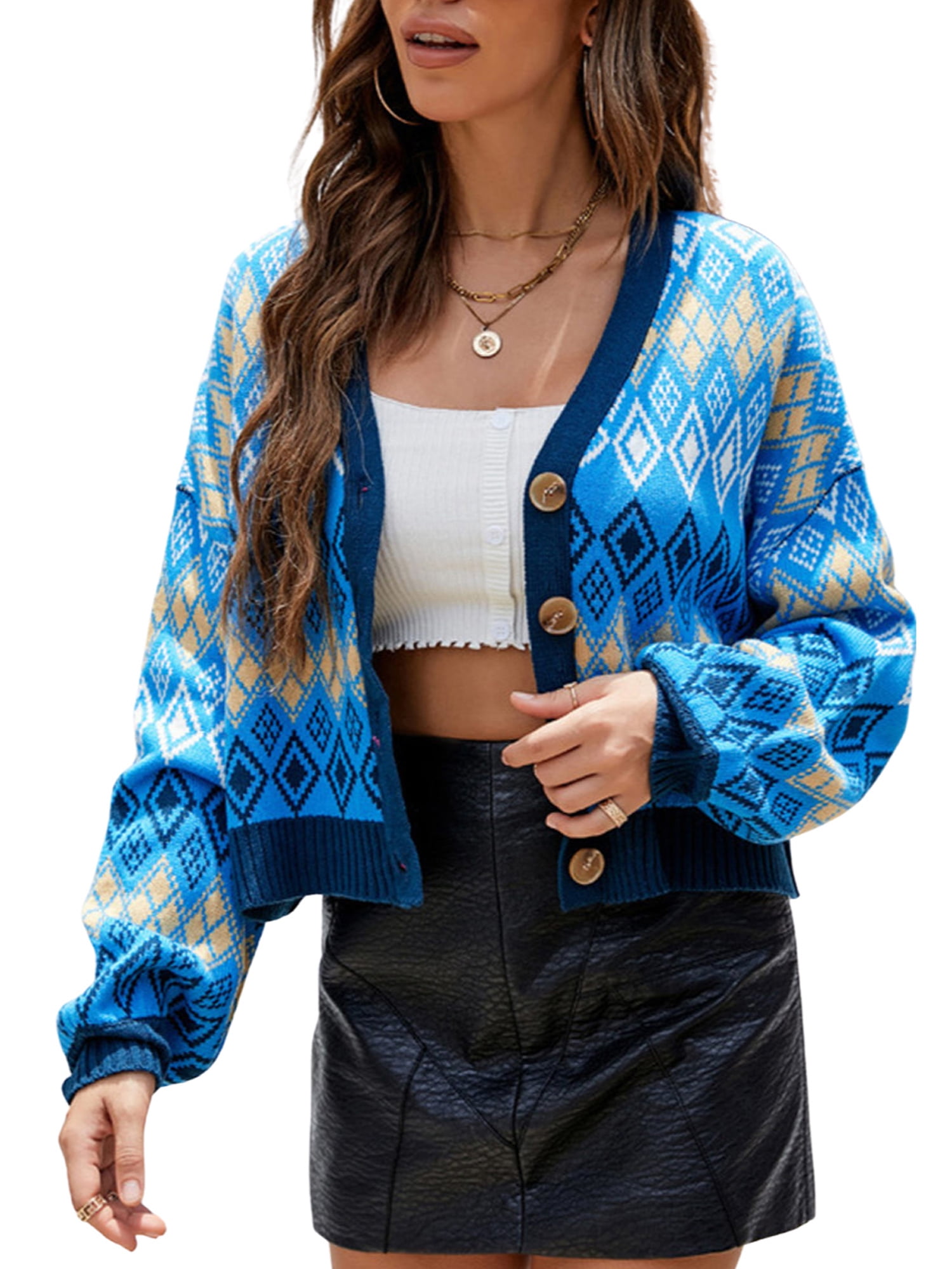 argyle print cardigan