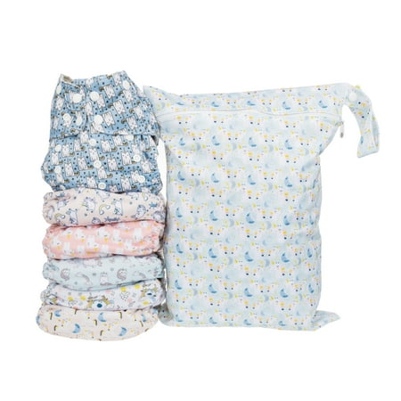 Simple Being Reusable Cloth Diapers 6 Pack Pocket Adjustable Size Waterproof Cover 6 Inserts Wet Bag Double Gusset (Unicorn)