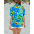 thumbnail image 2 of HAPPY BAY Women's Button Down Blouses Floral Summer Beach Party Shirt Short Sleeve Vacation Tops Hawaiian Shirts for Women L Ocean Chart, Autumn Turquoise, 2 of 6