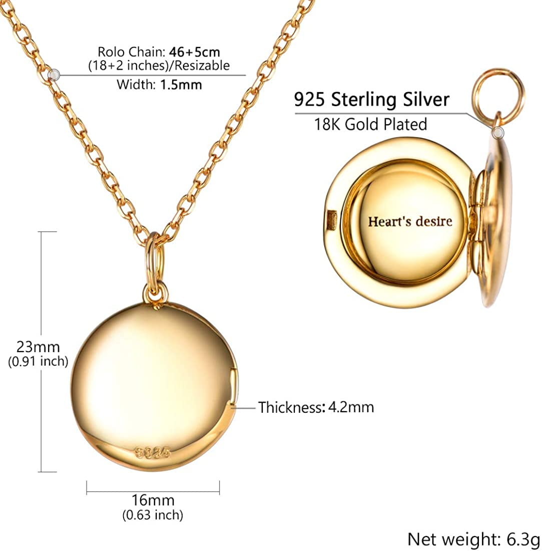 HANRU 925 Sterling Silver Locket Necklace That Holds 1-2 Pictures  Customized Full Color Photo Lockets Jewelry for Women Girls,  Heart/Round/Oval Shape, Chain Length 16 18 22 