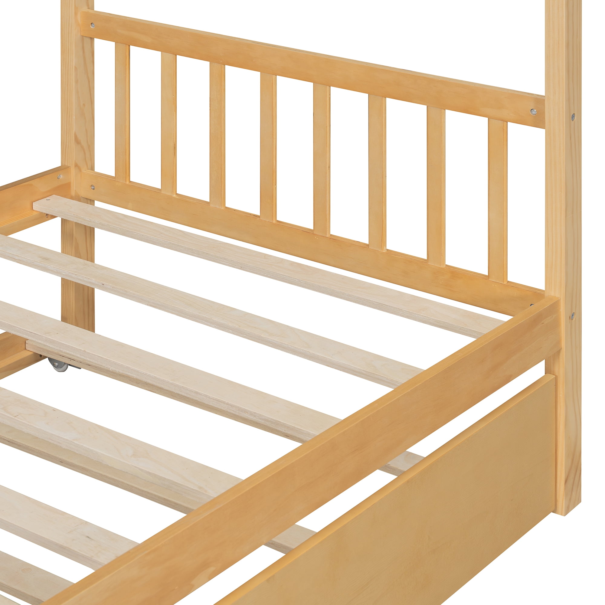 Sailvan Twin Size Wooden House Bed with Twin Size Trundle