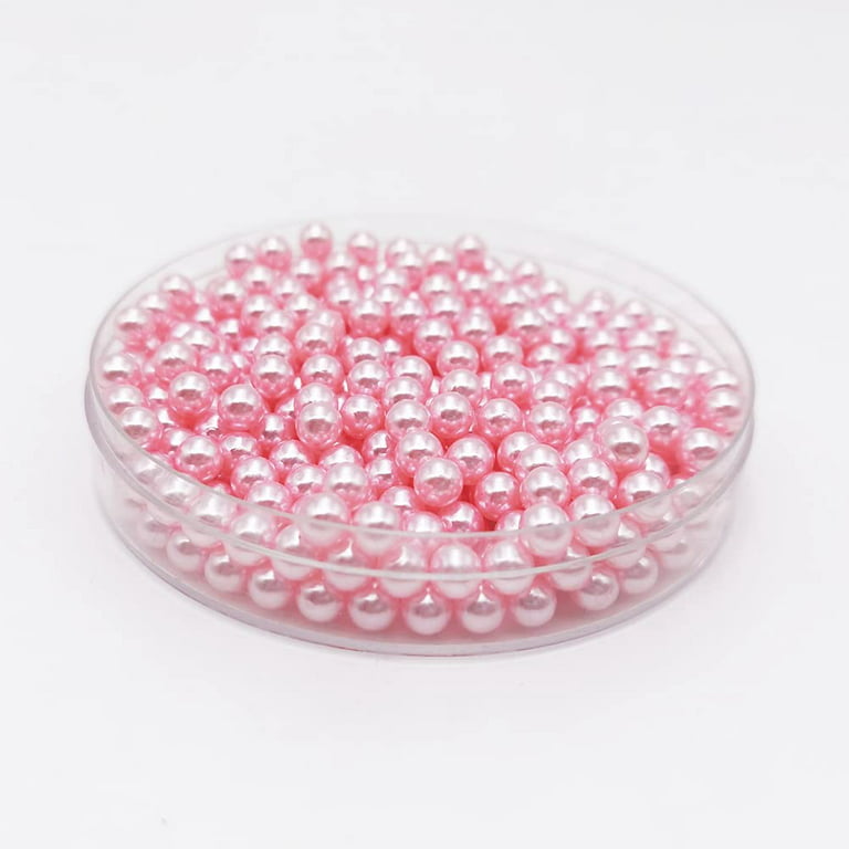Feildoo 6mm ABS Pearls Beads Craft Supplies, Round Faux Smooth ABS Pearls Filler Beads for Jewelry Making Beads, Wedding Birthday Party - 200g, Pink