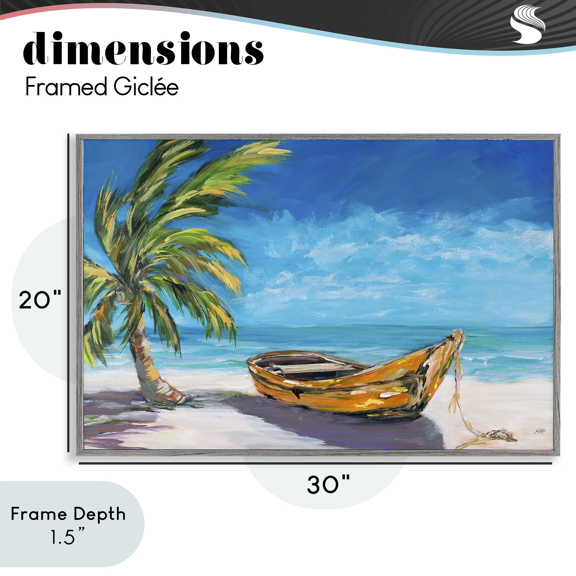 Stupell Industries Lost Island Palm & Boat Gray Framed Giclee Art, design by Julie DeRice