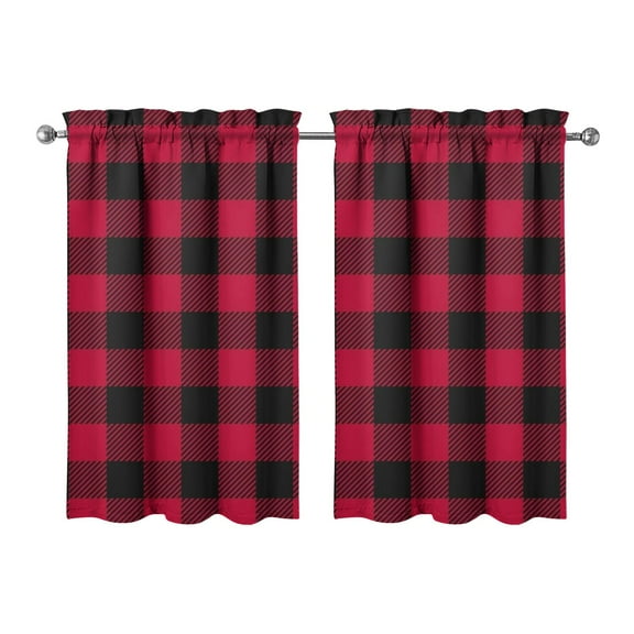 Retro Plaid Kitchen Curtains Set of 2 - 27.5Wx39L Inch Tier Window Panels Semi-Sheer Rod Pocket Farmhouse Caf Curtains