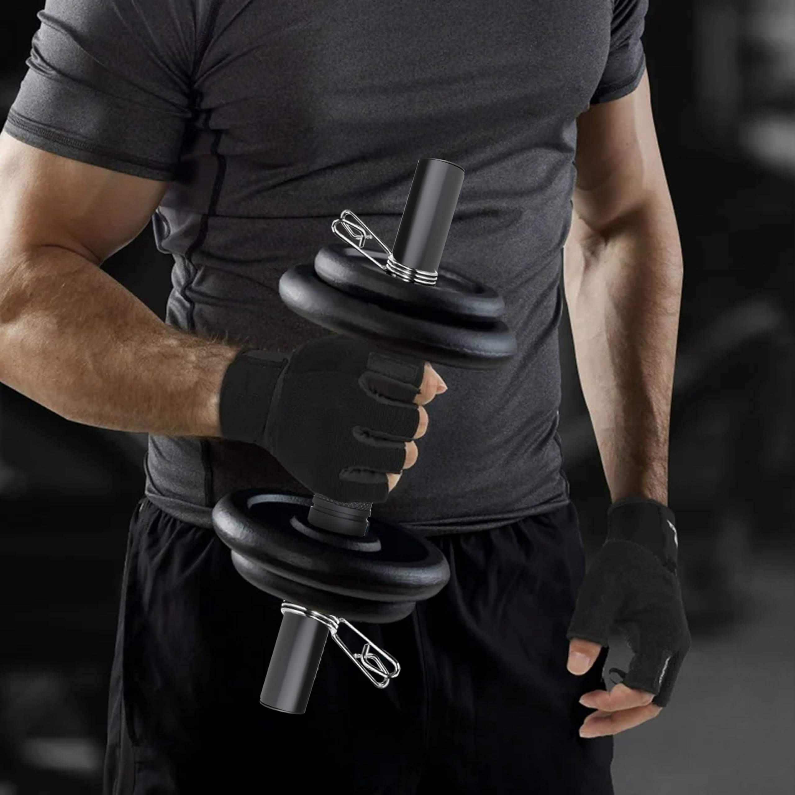 Pair Of 16" Olympic Dumbbell Handles For 2-inch Plates  Loadable Bars With Knurled Rubber Grips Home Gym Strength